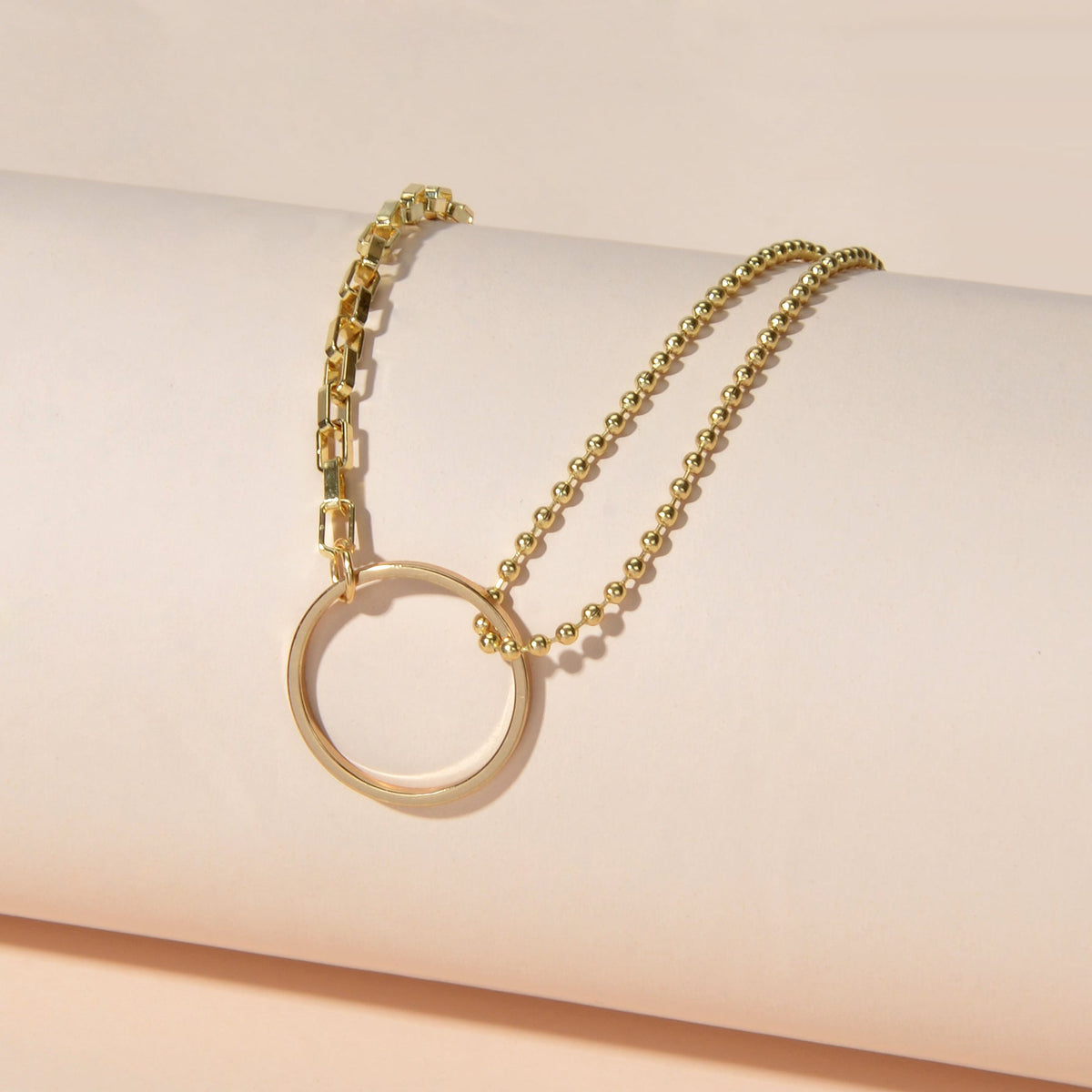 Minimalist Women Accessories Multiple Gold Popcorn Chain Circle Pendant Necklace-4