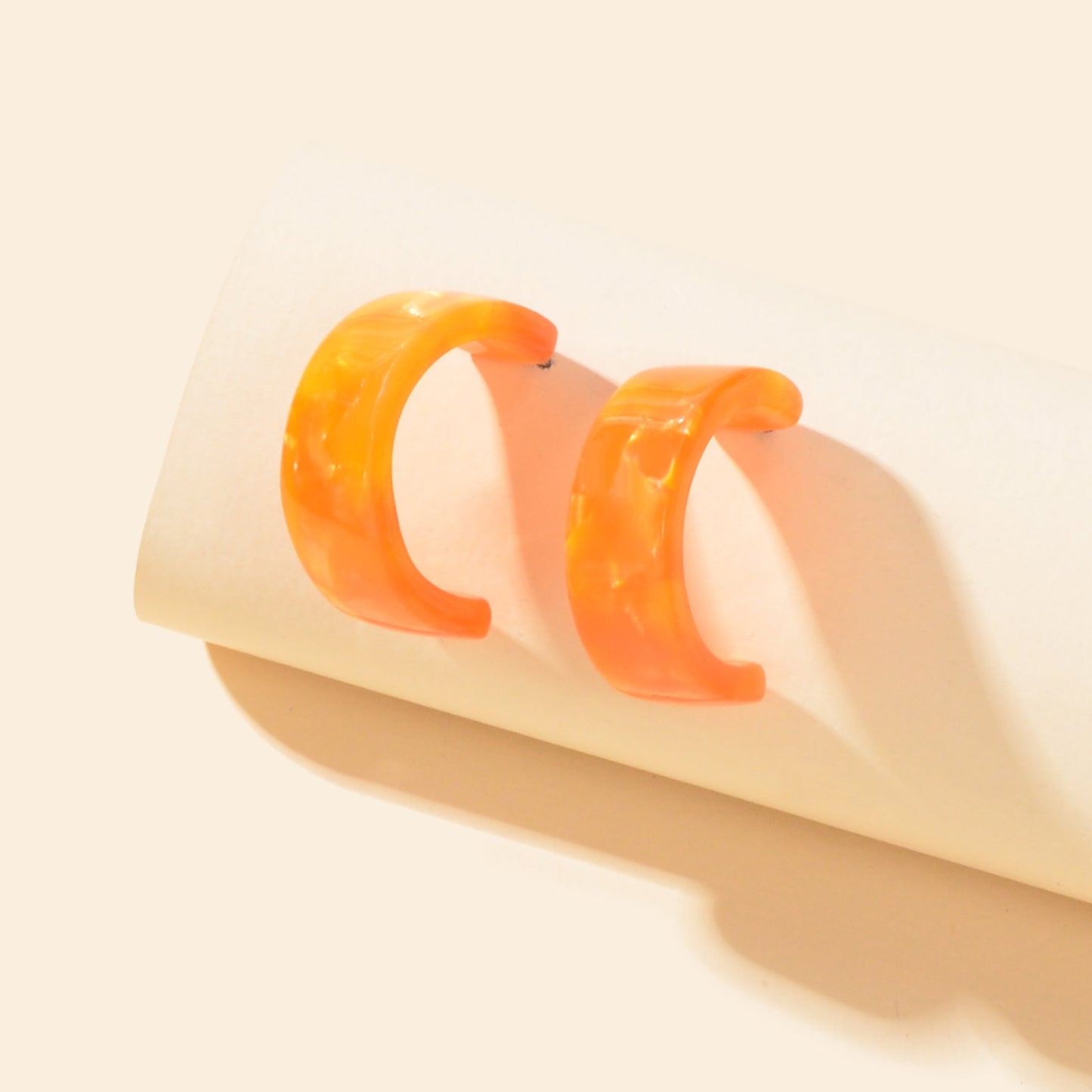 Lightweight Orange Acrylic Resin Round Circle Stud Hoop Huggie Chunky Earrings-4