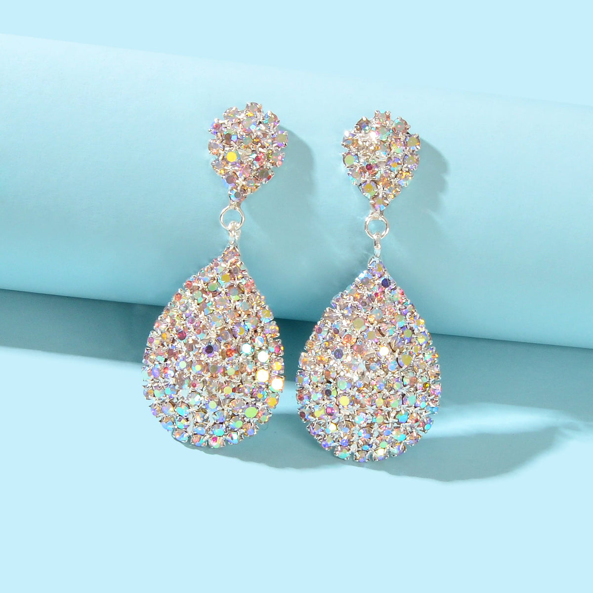 Luxurious Rhinestone Decor Silvery Water Drop Earrings Anniversary Wedding Jewelry-4
