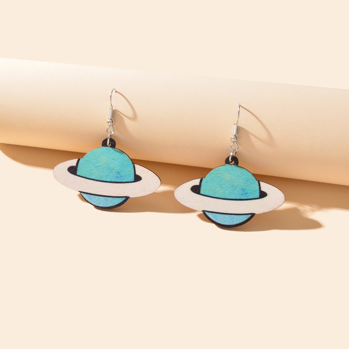 Personality Creative Jewelry Space Blue Planet Wood Dangle Earrings for Women-4