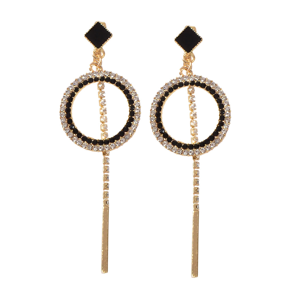 Feelontop Luxury Rhinestone Bar Charm Circle Dangle Earrings Perfect Ear Jacket-4