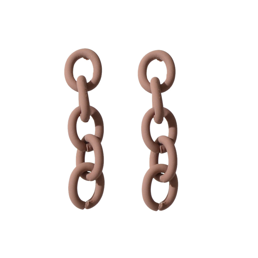 Party Decoration for Women Brown Lock Chain Dangle Hypoallergenic Stud Earrings-3
