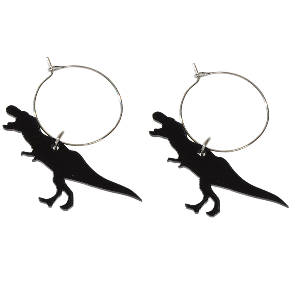 Hip Hop Punk Goth Style Black Acrylic Dinosaur Statement Hoop Big Women Earrings-4