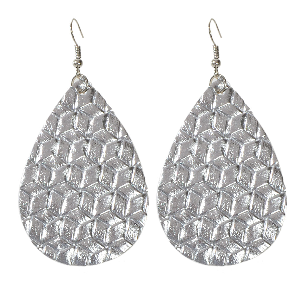 Silver Leather Water Drop Dangle Boho Chic Earrings Women Party Gift Jewellery-3