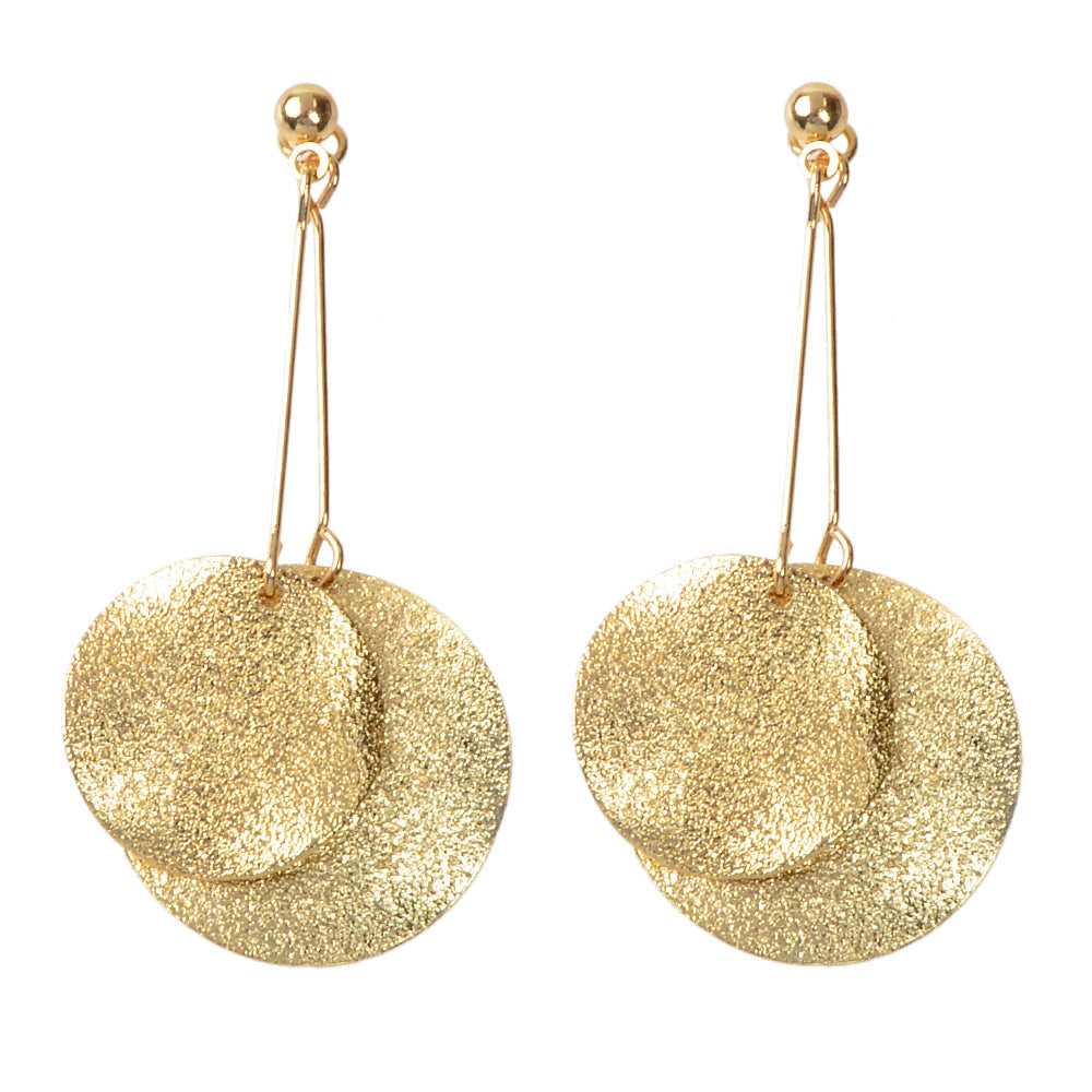 Gold Color Metal Geometric Drop Earrings Ear Jacket Stunning Disc Stud Jewellery-4