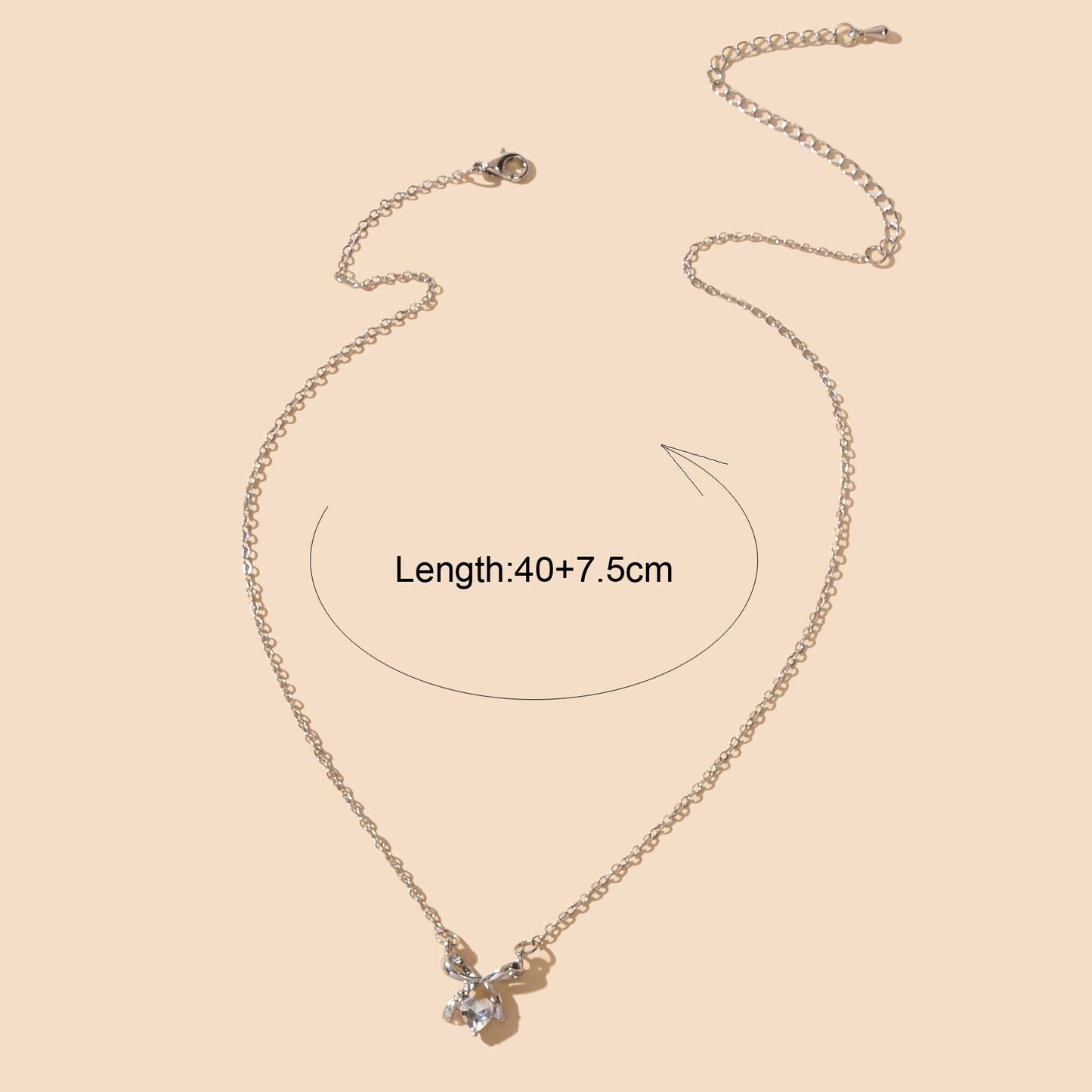 Wedding Bridal Jewelry Silver Bowknot Heart Rhinestone Charm Clavicle Necklace-4