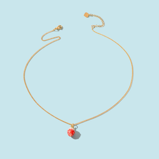 Y2k Gold Chain Red Strawberry Enamel Pendant Necklace Beautiful Fruit Jewellery-1