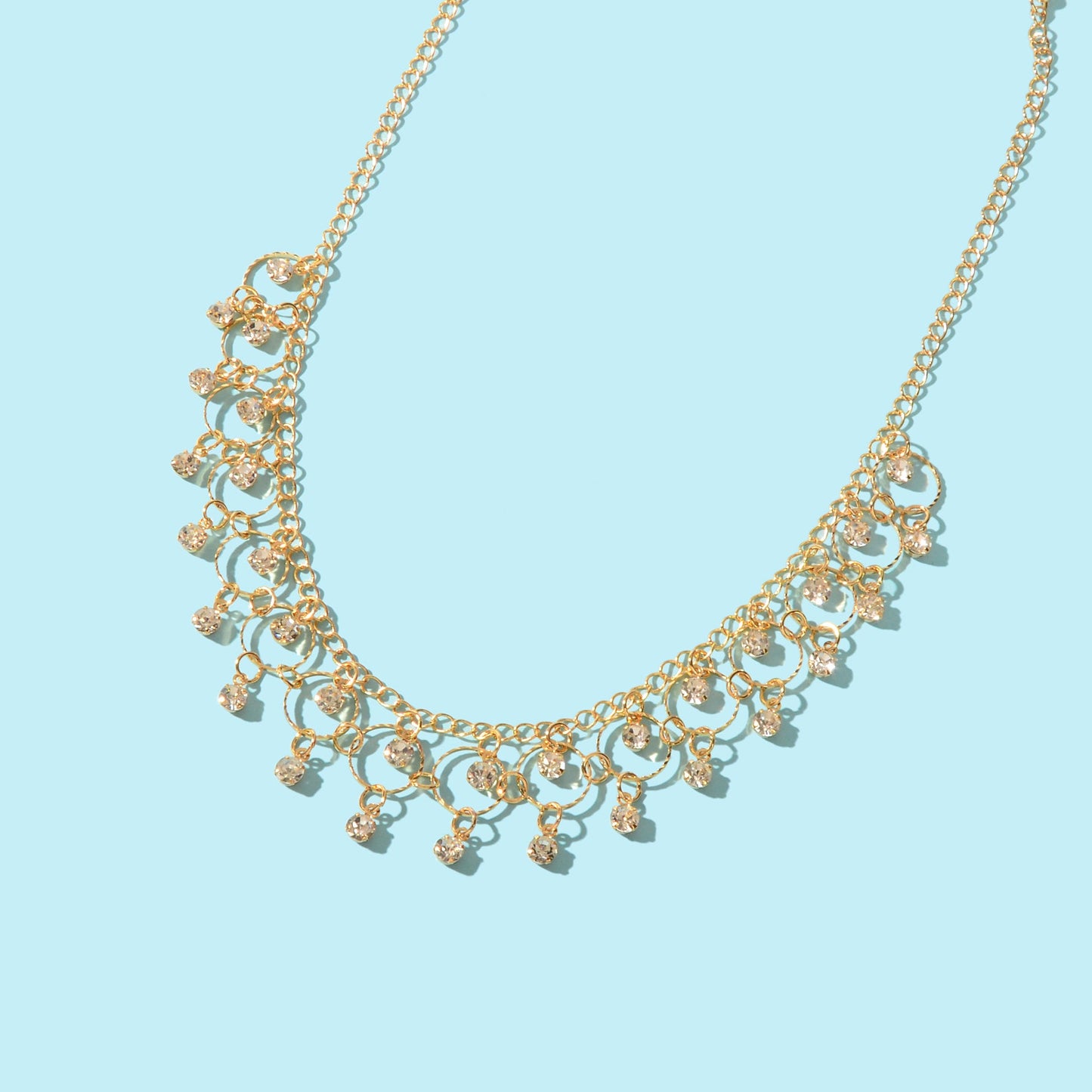 Stylish Party Prom Jewelry Rhinestone Charm Golden Chain Necklace for Women-4