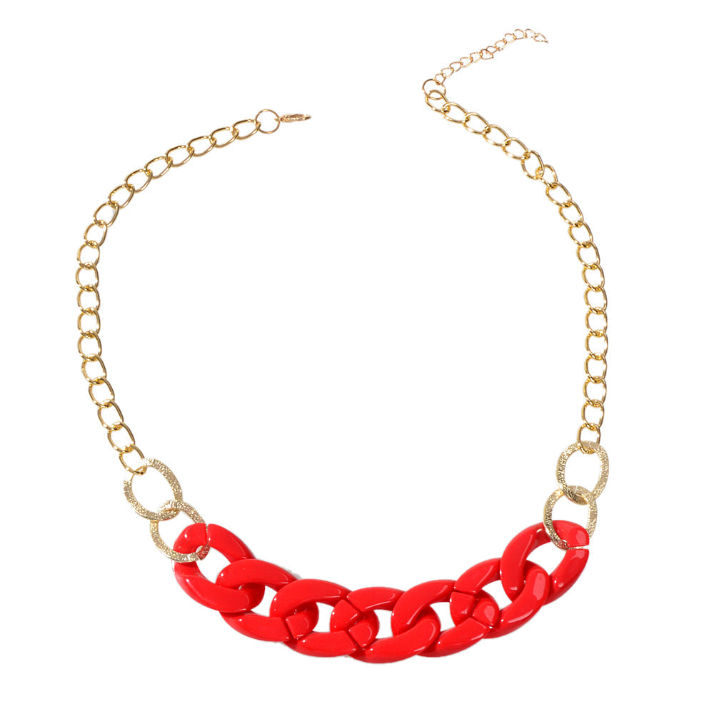 Punk Jewellery Gold Chain Red Acrylic Lock Statement Collar Necklace Accessories-4