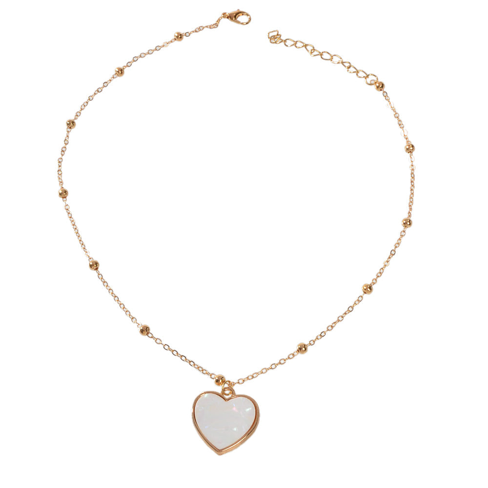 Gold Chain White Love Heart Pendant Lover Necklace Party Jewellery Friends Gift-3