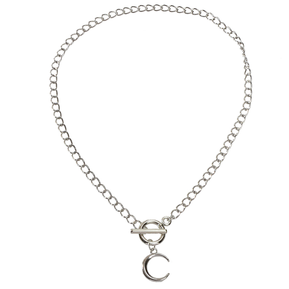 Punk Silver Chain Circle Bar Moon Pendant Necklace Party Decoration for Women-4