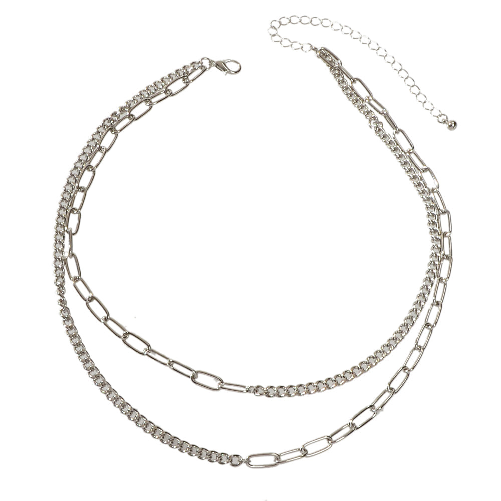 Punk Jewelry Silver Double layer Chain Necklace Wholesale Price Women Accessory-4