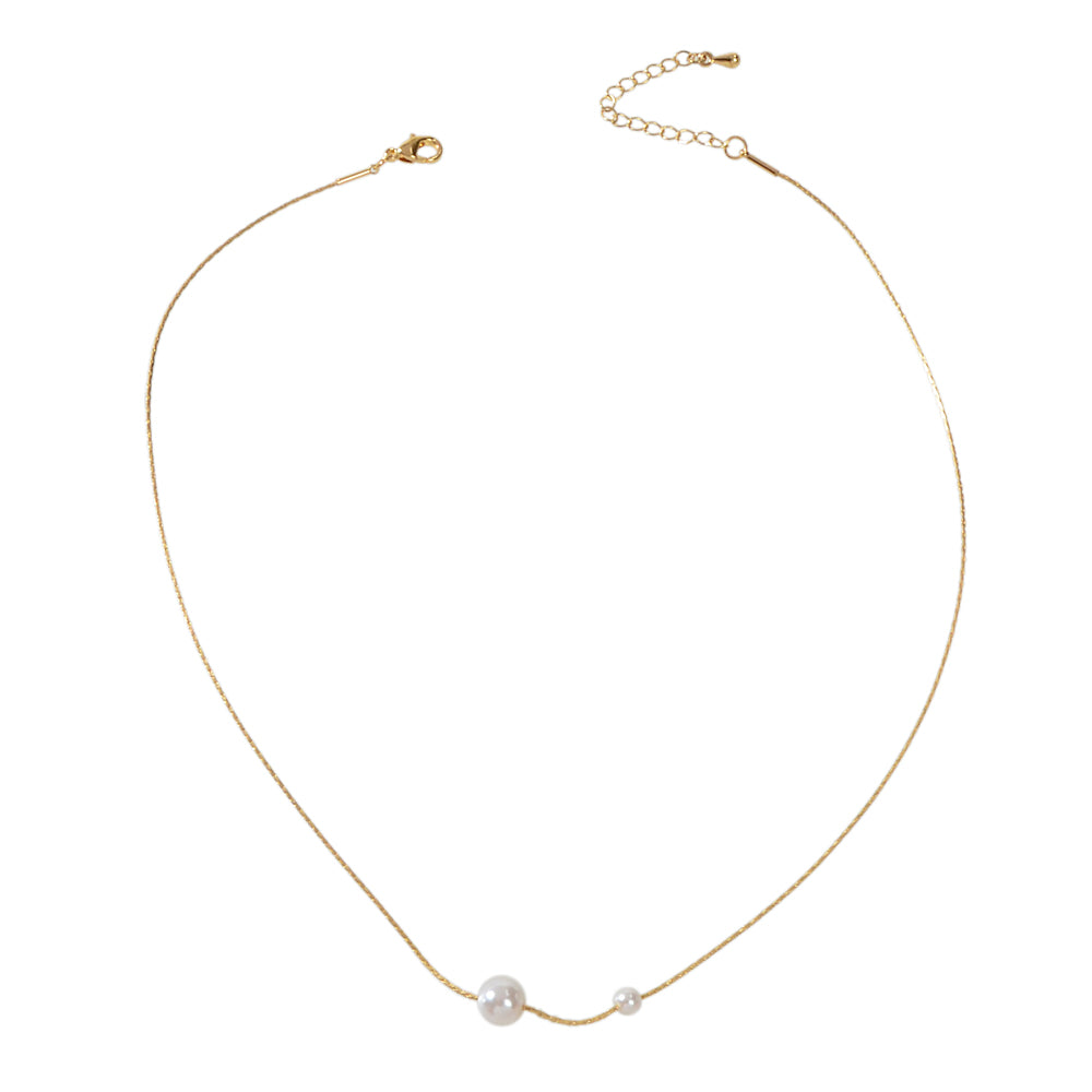 Fashion Pearl Decor Thin Gold Chain Necklace Bead Choker Collar Girl Teens Gift-4