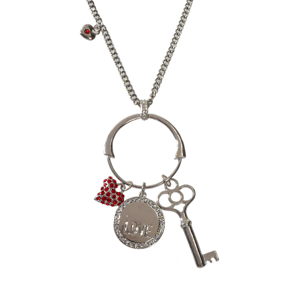 Gift Jewellery Women Girls Long Silver Chain Love Round Heart Key Charm Necklace-4