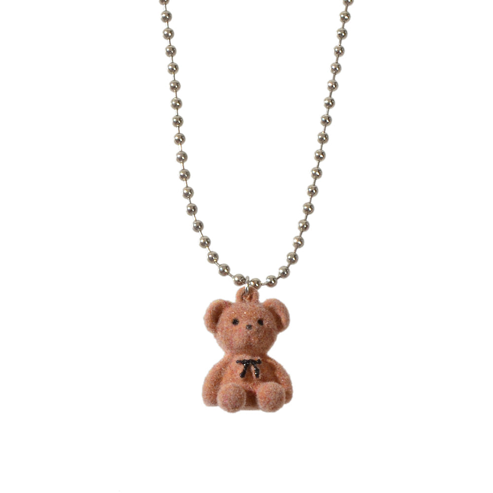 Silver Ball Chain Lovely 3D Brown Bear Charm Necklace Trendy Jewellery Accessory-4