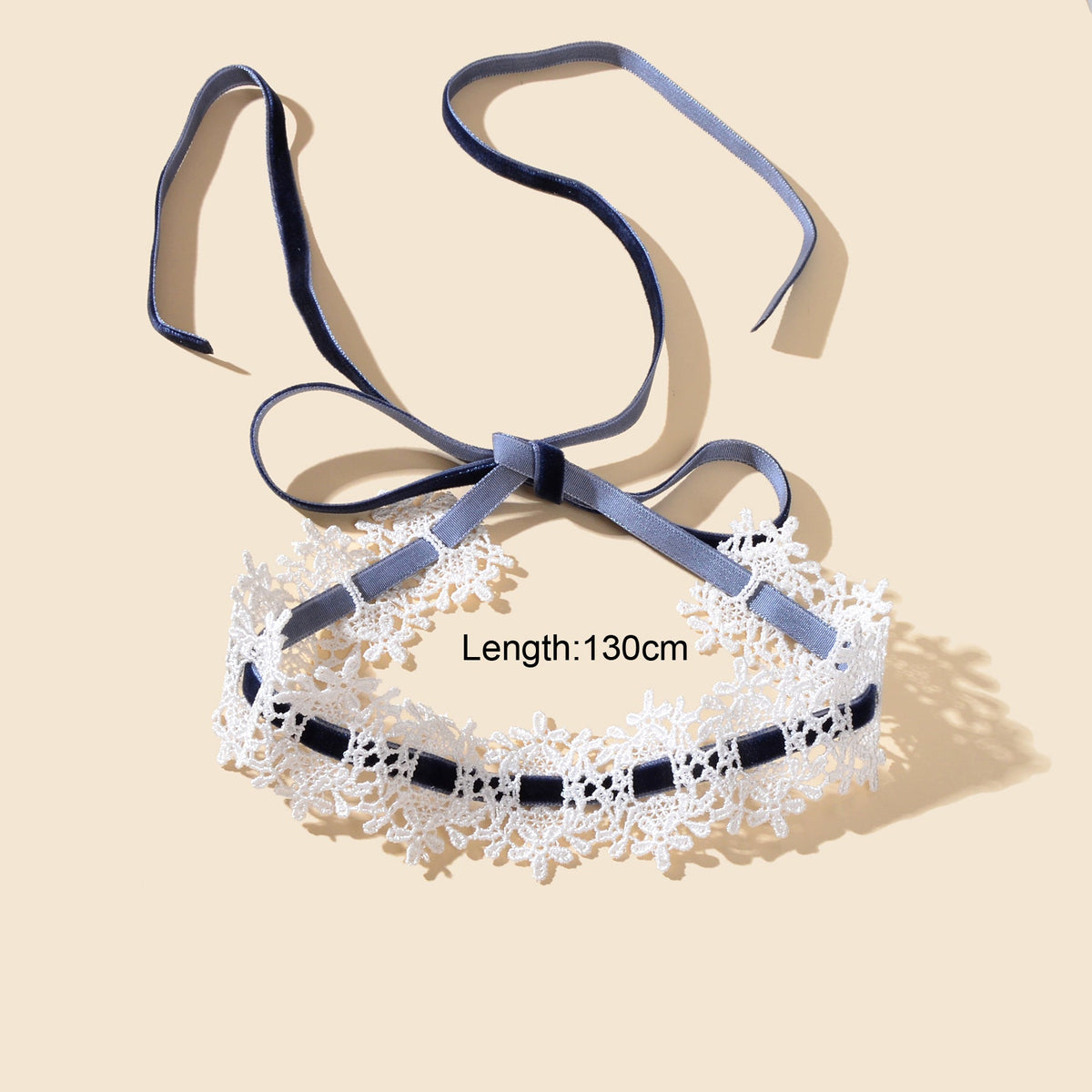 Vintage White Lace Choker Long Grey Velvet Tied Festival Party Choker Necklace-3