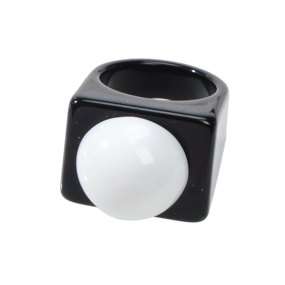 Designer Jewelry White Black Acrylic Square Chunky Plastic Dome Rings Party Band-3