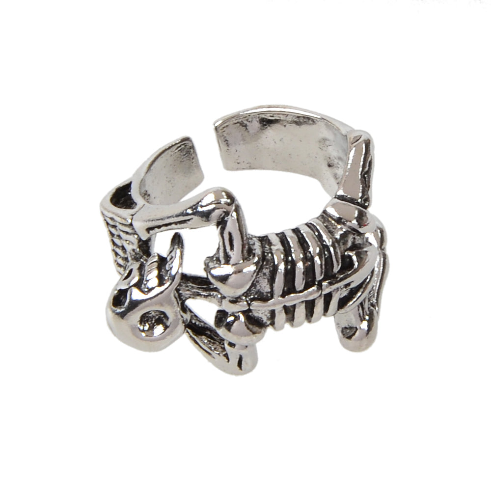 Punk Goth Hip Hop Antique Silver Skull Oxidized Vintage Statement Open Cuff Ring-4