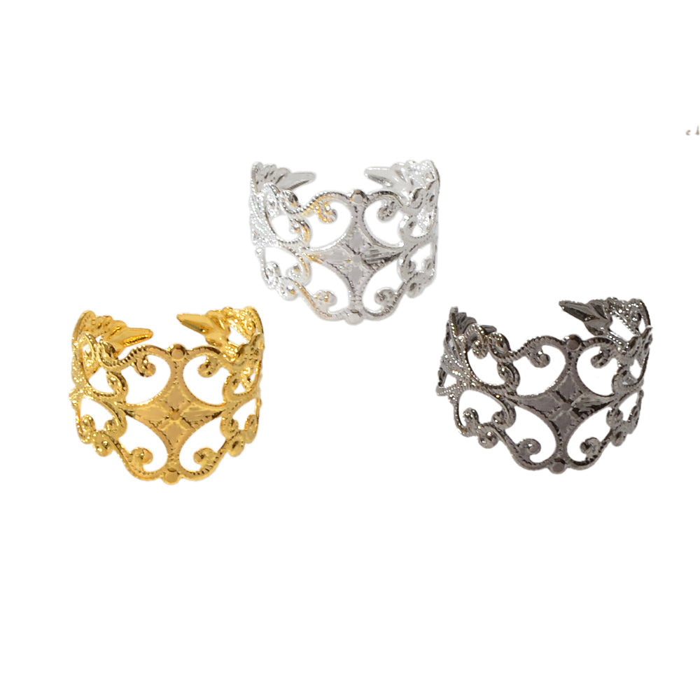 Retro Court Style 3pcs Gold Silver Geometric Flower Open Cuff Stackable Ring Set-3