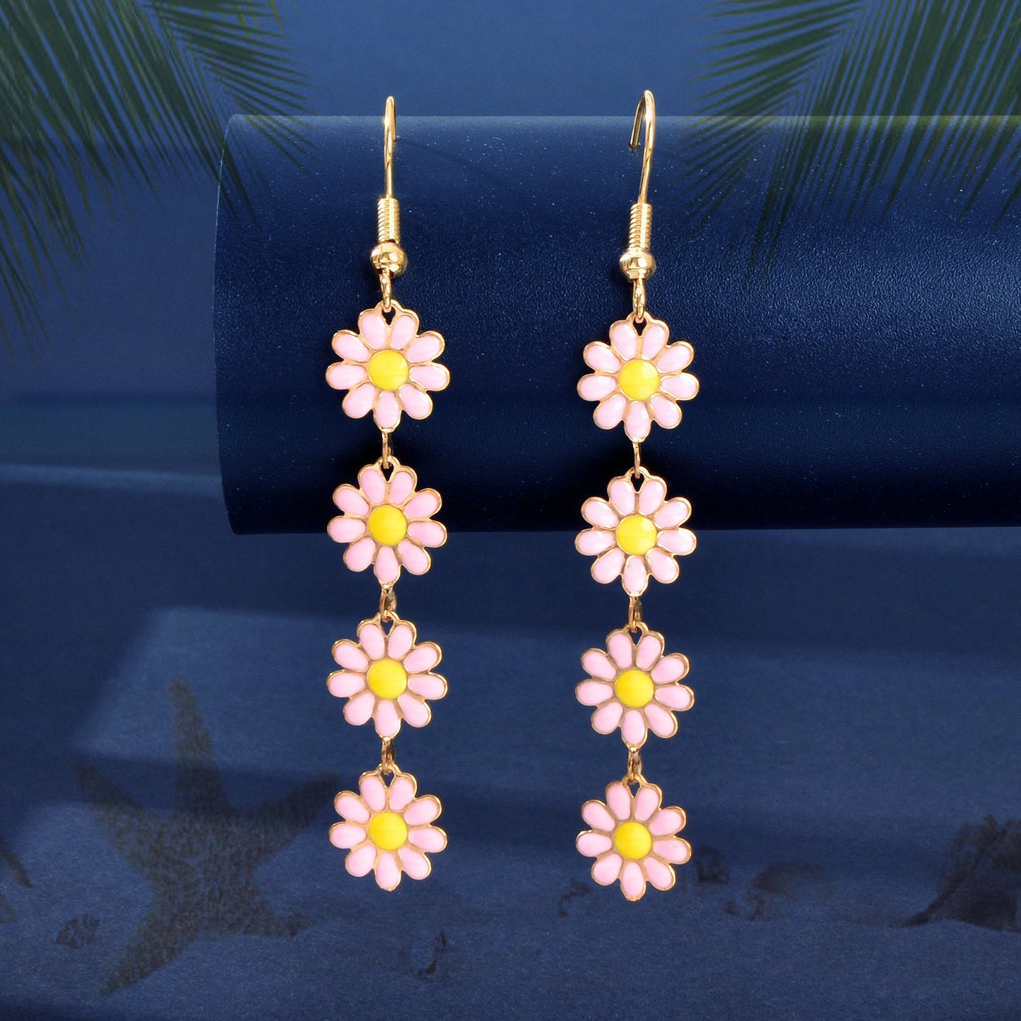 Sweet Pink Flower Long Pendant Dangle Earrings Women Daily Festival Jewelry Gift-4