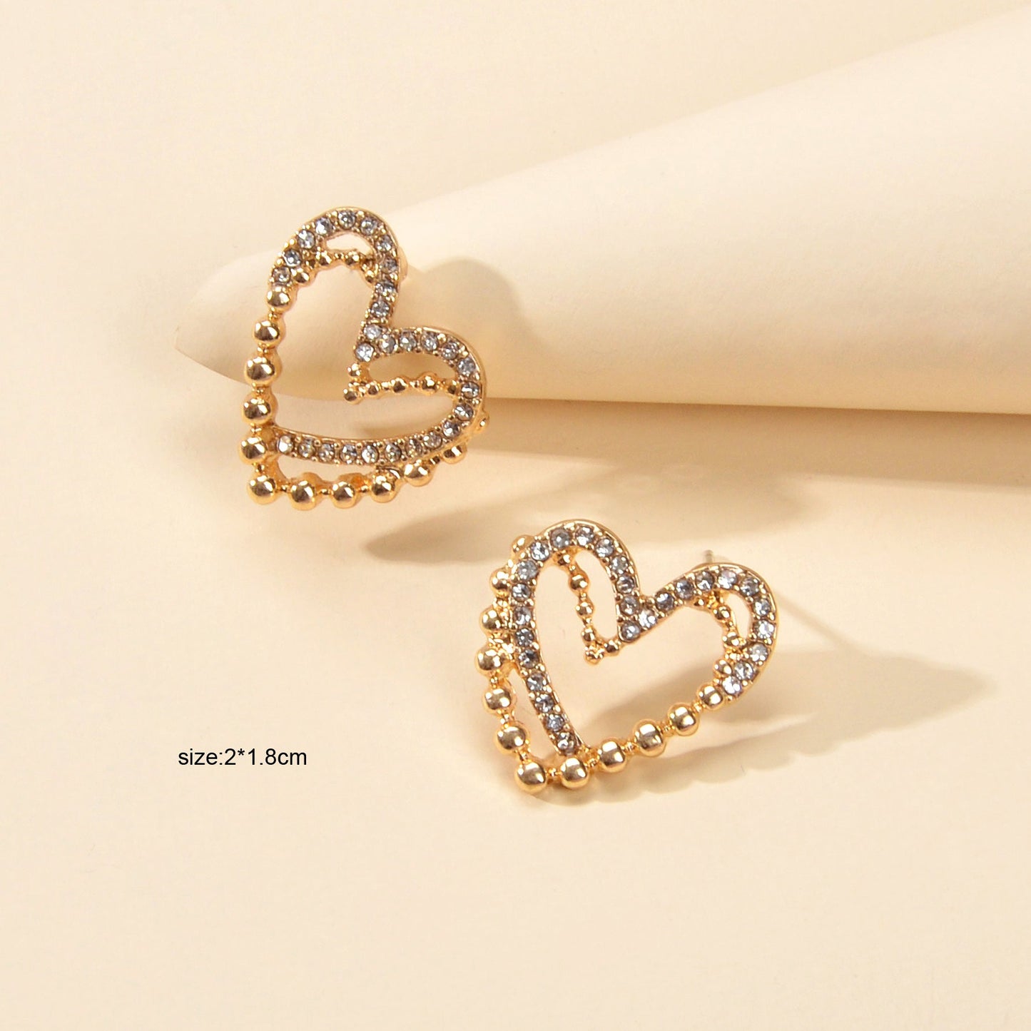 Cute Hollow Heart Stud Rhinestone Earrings Hypoallergenic Pierced Ear Jewellery-4