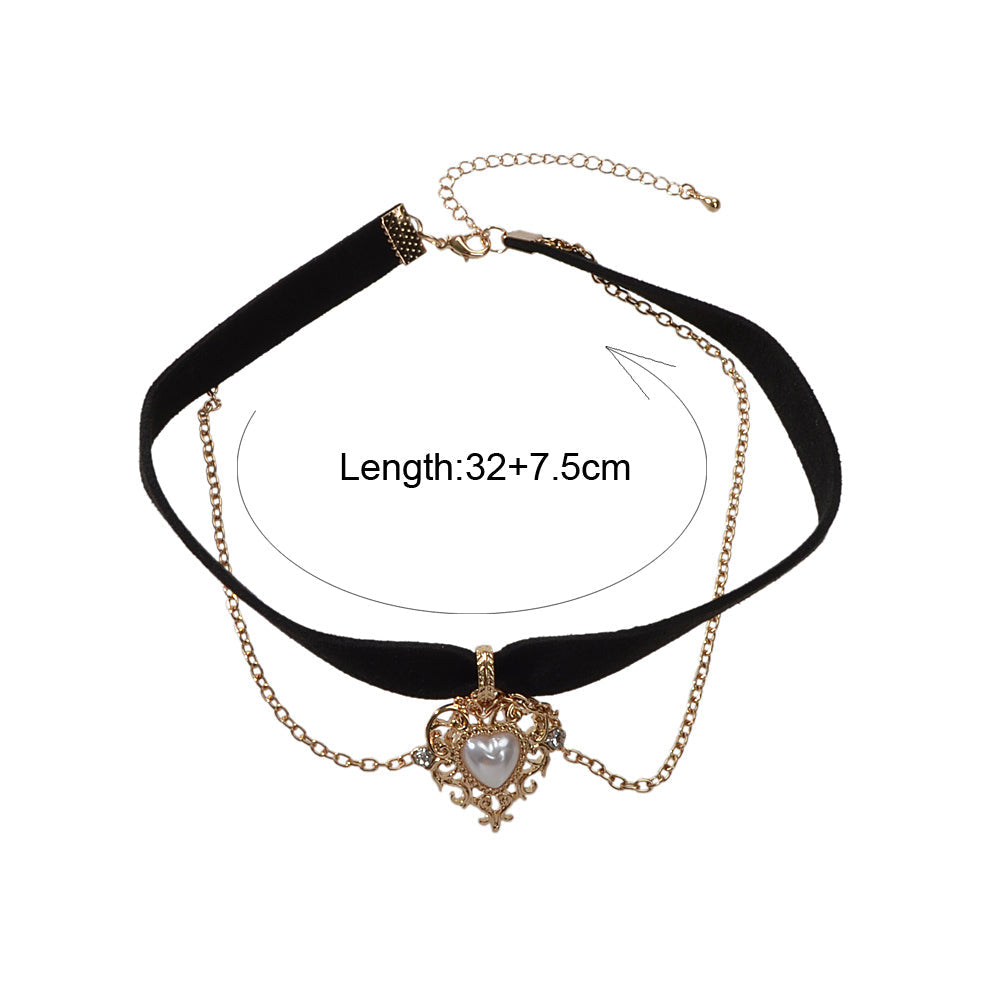 90s Gold Chain Heart Charm Black Retro Tattoo Choker Necklace Teen Grunge Collar-4