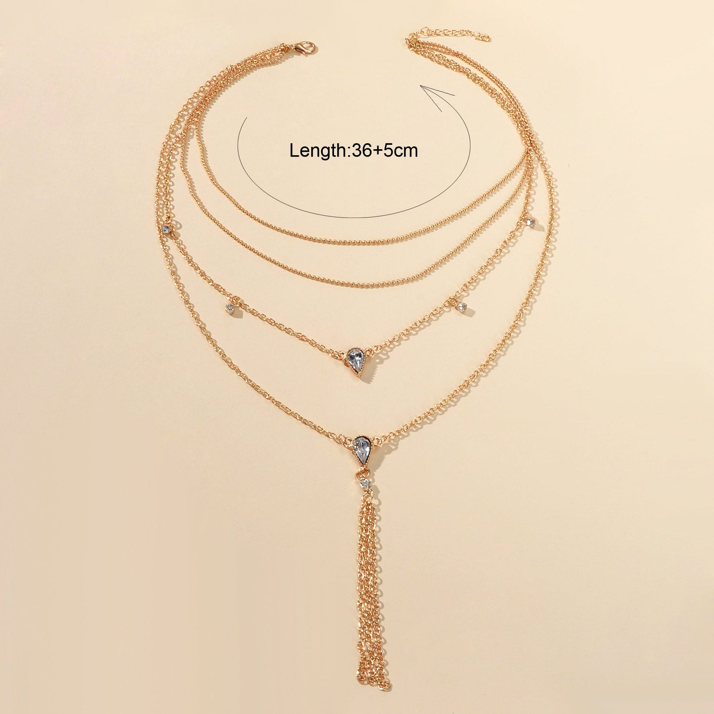 Statement Jewellery Rhinestone Multi-layer Gold Chain Tassel Pendant Necklace-4
