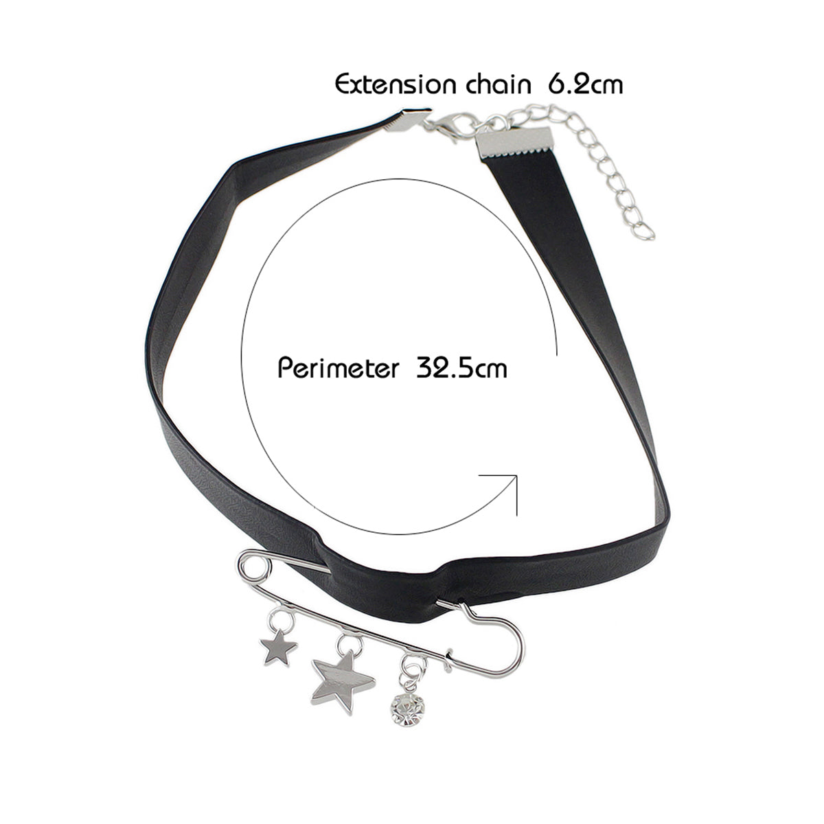 Grunge Rock Black Pu Leather Star Charm Pin Tattoo Choker Hippie Necklace Collar-3