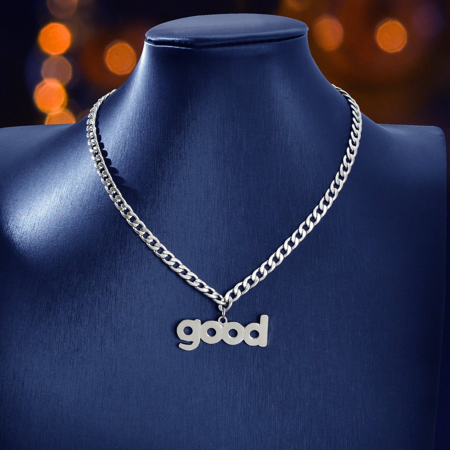 Street Sporty Silvery Thick Link Chain Good Letter Pendant Necklace Party Music Festival Jewelry-4