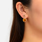 Textured Red Rhinestone Yellow Simulated Gemstone Round Charm Dangle Earrings-0
