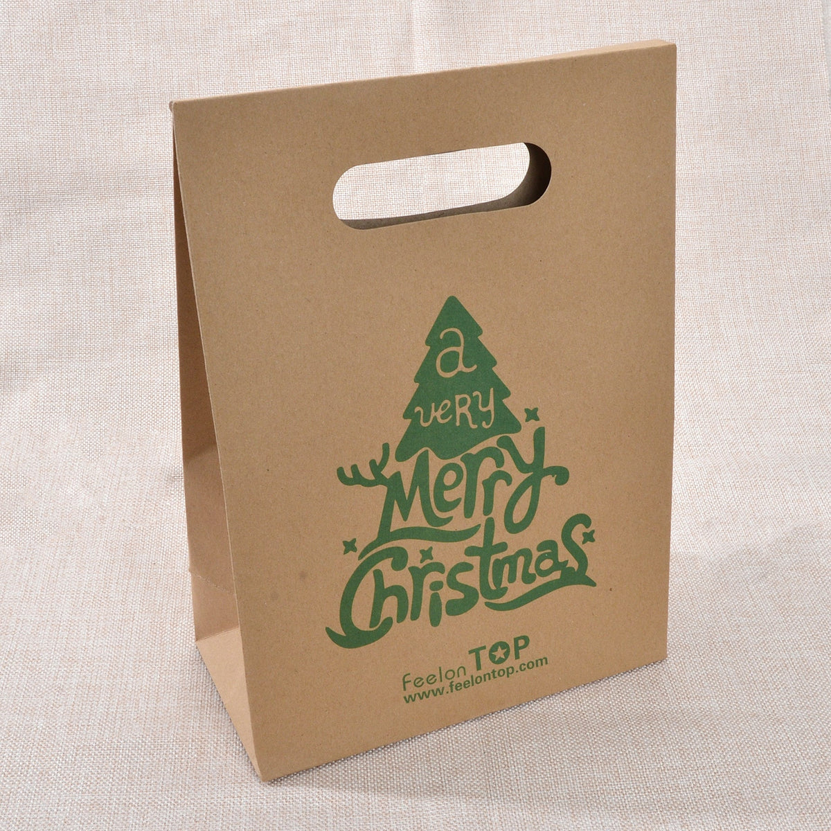 1 pc Merry Christmas Pattern Big Brown Paper Gift Bag Festival Party Favors Bags-0