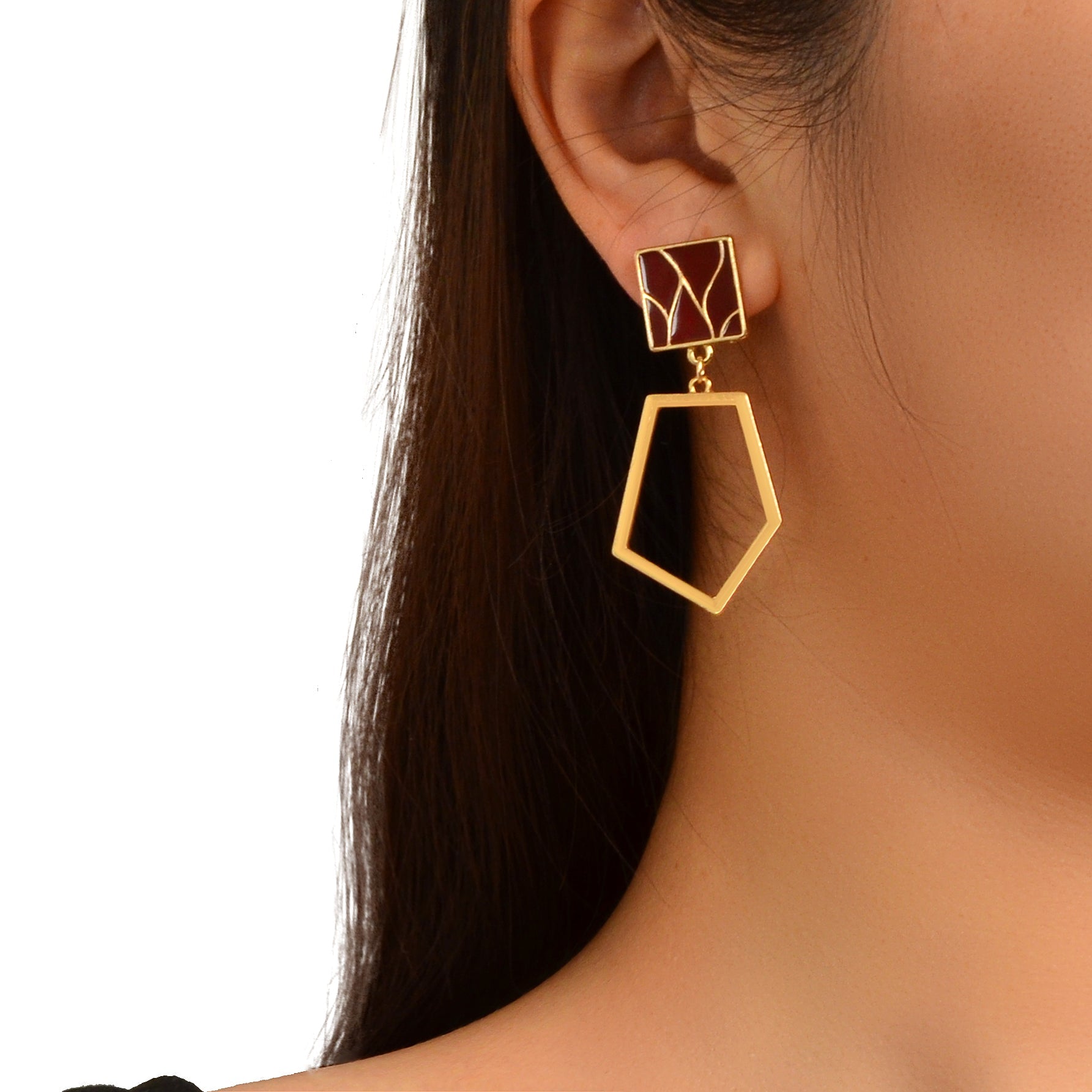 Square Gold Plated Geometric Hypoallergenic Dangle Costume Party Earrings Gift-0