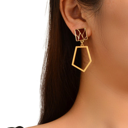 Square Gold Plated Geometric Hypoallergenic Dangle Costume Party Earrings Gift-0