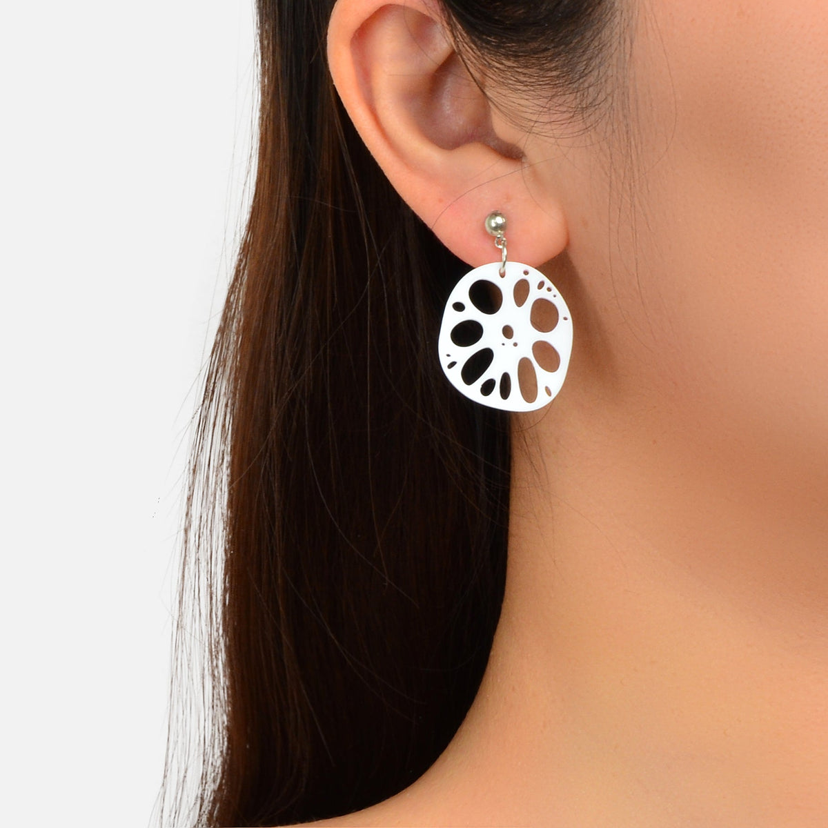 Designer Stylish Jewellery White Acrylic Lotus Root Asymmetric Dangle Earrings-1
