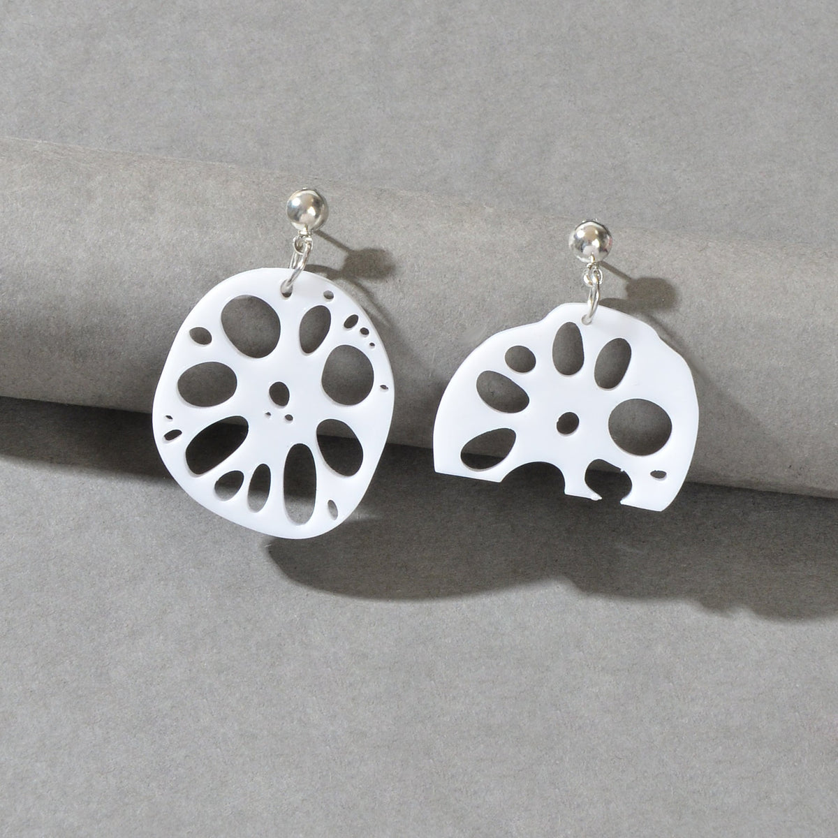 Designer Stylish Jewellery White Acrylic Lotus Root Asymmetric Dangle Earrings-0