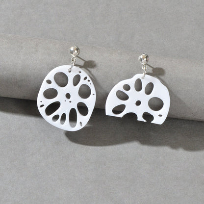 Designer Stylish Jewellery White Acrylic Lotus Root Asymmetric Dangle Earrings-0