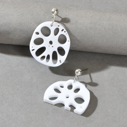 Designer Stylish Jewellery White Acrylic Lotus Root Asymmetric Dangle Earrings-2