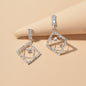 Anniversary Wedding Jewelry Luxury Full Rhinestone Square Dangle Bridal Earrings-1