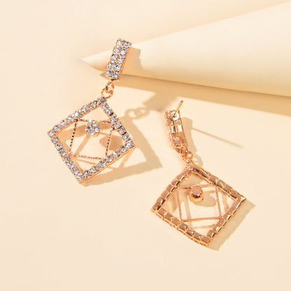 Anniversary Wedding Jewelry Luxury Full Rhinestone Square Dangle Bridal Earrings-4
