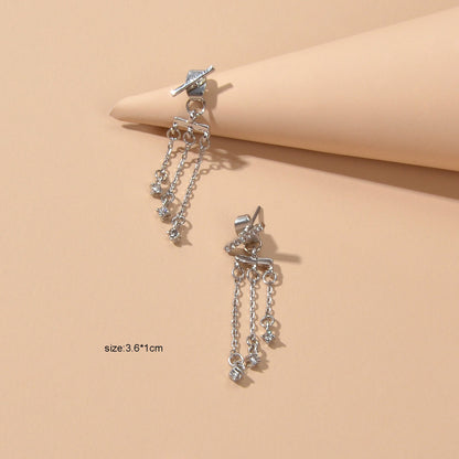 Delicate Jewelry Rhinestone Decor Silver Chain Tassel Charm Earrings Ear Jacket-2