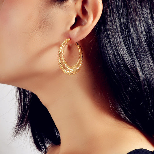 Statement Trendy Gold Silver Hollow Geometric Chunky Hoop Earrings Punk Jewelry-0