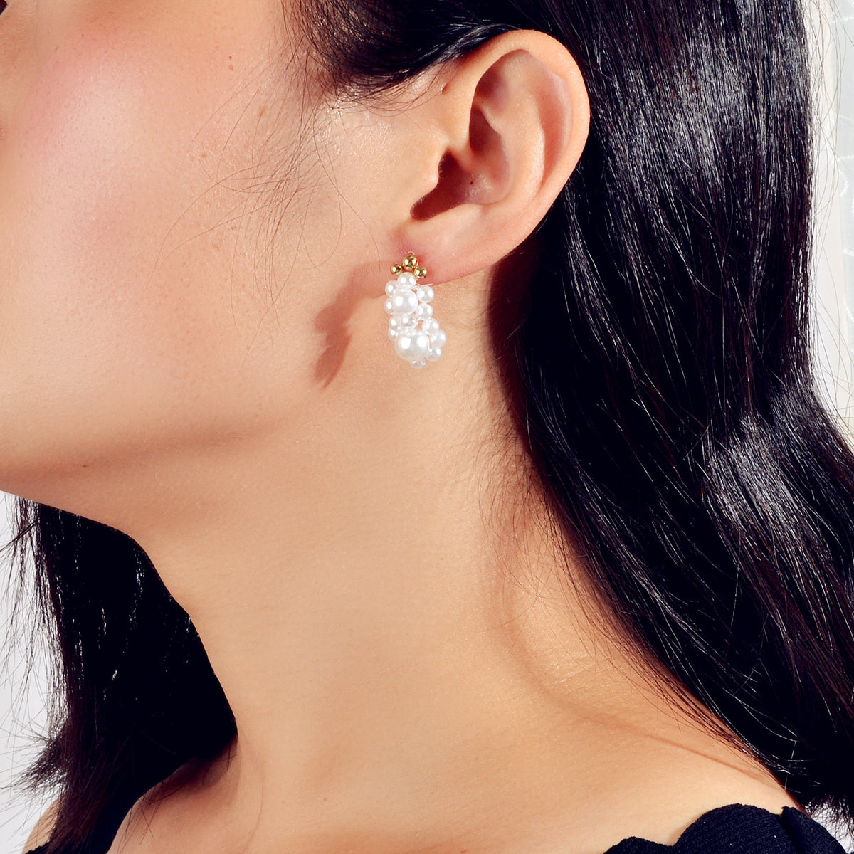 Retro Handmade Braided Pearl Beads Flower Stud Pierced Earring for Wedding Party-0
