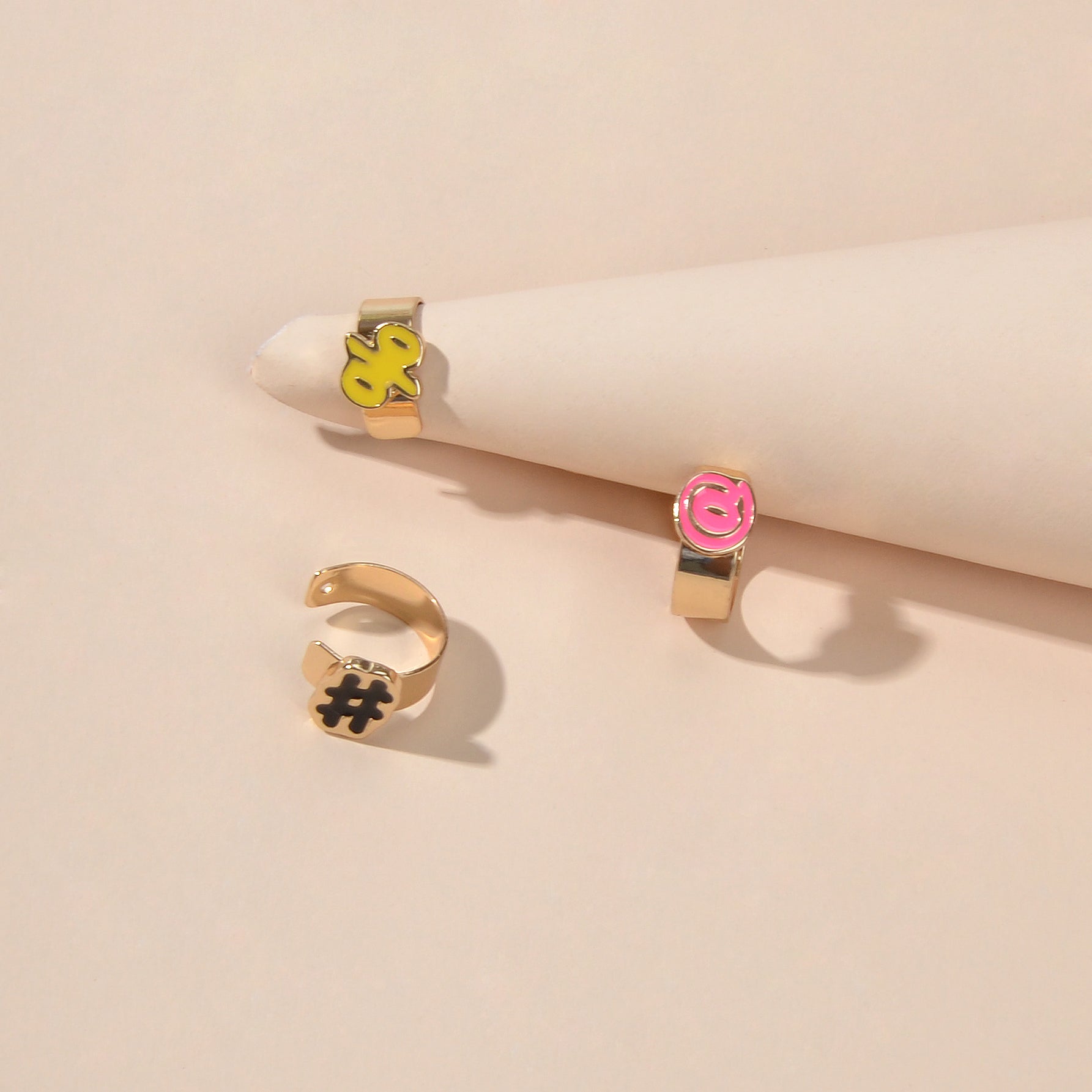 Cartilage Jewellery 3 pcs Candy Color Enamel Symbol Gold Ear Cuff Earrings set-3