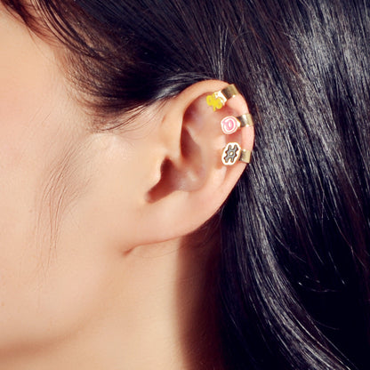 Cartilage Jewellery 3 pcs Candy Color Enamel Symbol Gold Ear Cuff Earrings set-0