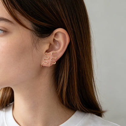 Trendy Wavy Wire Ear Cuffs No Piercing Rose Gold Non-Pierced Cartilage Ear Clips-0