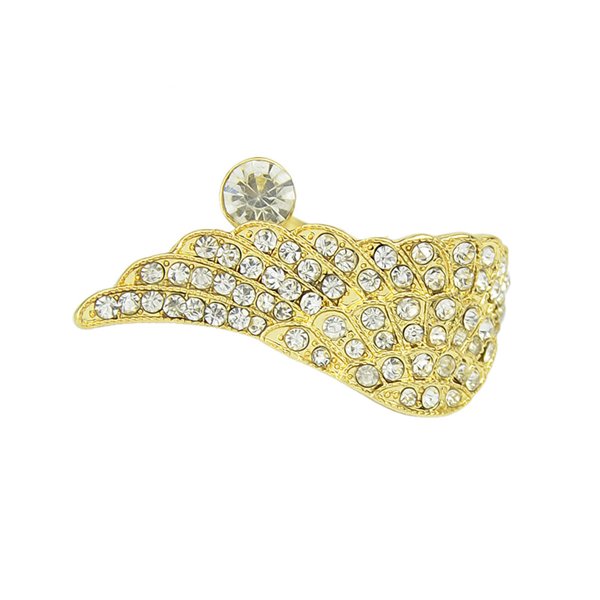 Rhinestone Decor Gold Wing Finger Ring Women Luxurious Band Textured Jewellery-2