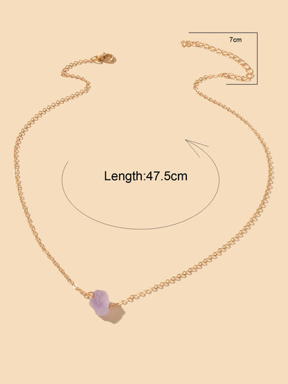 Gold Chain Natural Geometric Stone Crystal Charm Necklace Teens Collar Jewellery-2