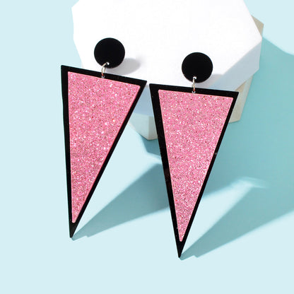 Shining Pink Sequin Decor Acrylic Triangle Geometric Dangle Earrings for Party-0