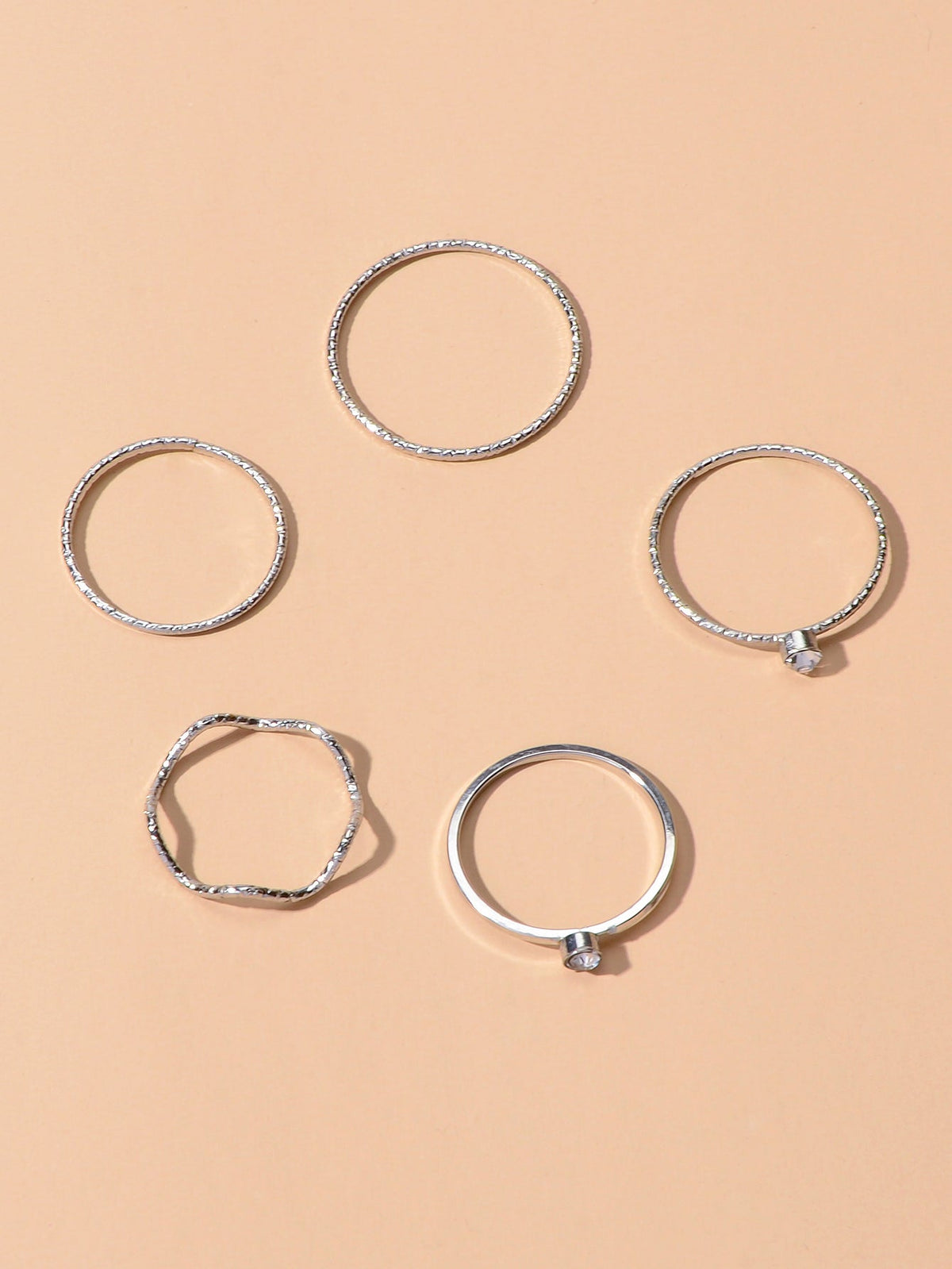 5pcs Fashion Jewellery Gold Silver with Rhinestone Midi Finger Knuckle Rings set-5