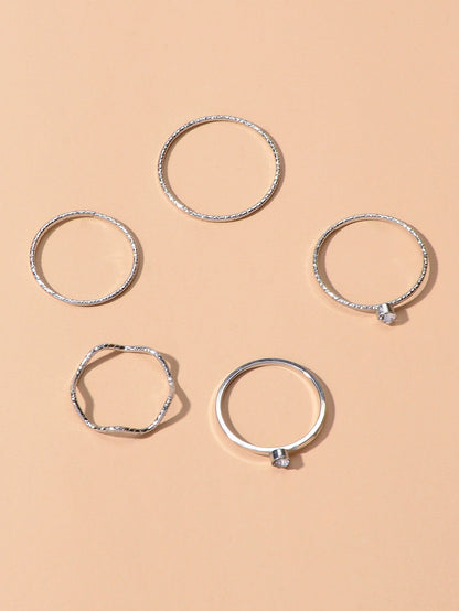 5pcs Fashion Jewellery Gold Silver with Rhinestone Midi Finger Knuckle Rings set-5
